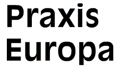 Praxis Europa Logo with red, blue and yellow shapes moving around